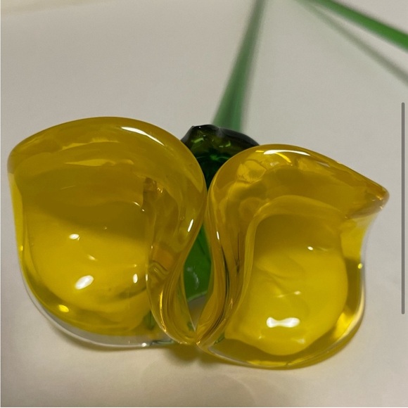 2 Geneva Collection Czech 17” Hand Made Long Stem Glass Orange & Yellow Flowers - Picture 8 of 9